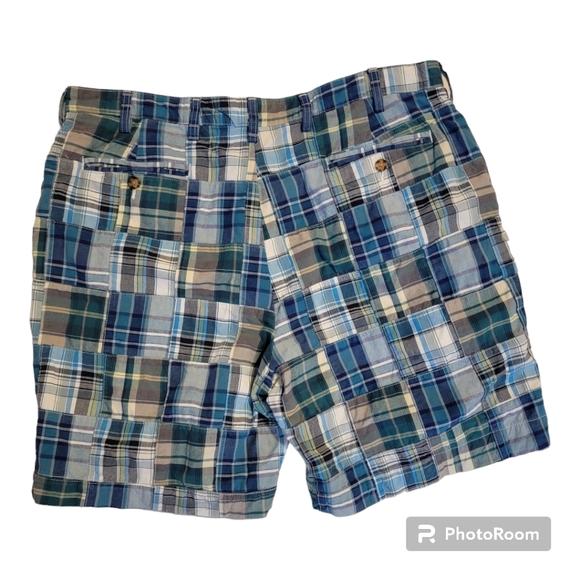 Jos A Bank Madras Plaid Shorts 40 Blue Green Patchwork - Picture 2 of 6
